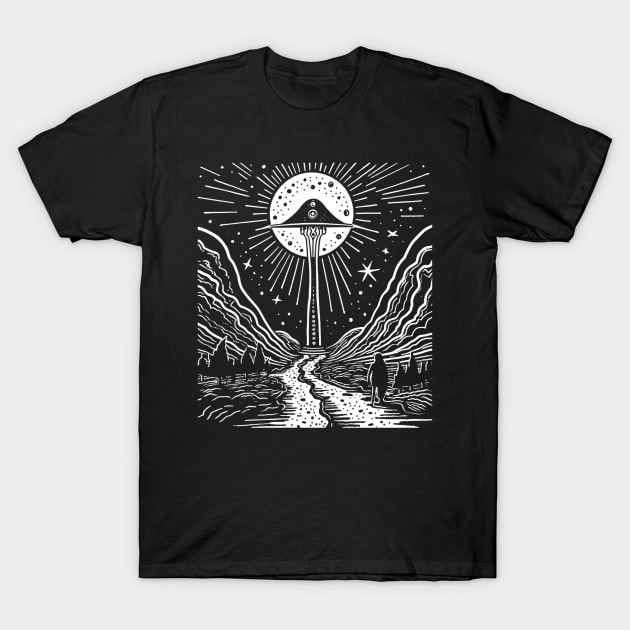 Black and White UFO Invasion Art - Monochrome Extraterrestrial Design T-Shirt by Soulphur Media